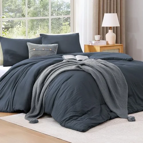 3-Piece Comforter Set in Blue Grey, Queen, detail view