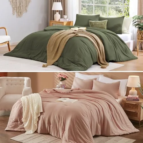 Comforter + Throw Bundles in Olive Green, Dusty Pink