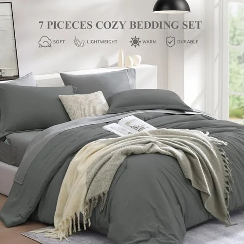 7-Piece Bed in a Bag in Charcoal Grey, Queen, detail view