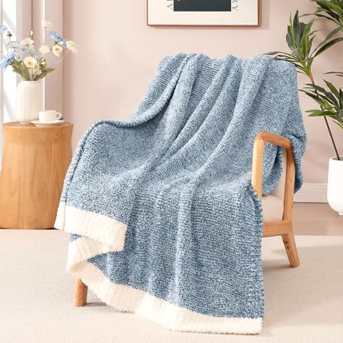 Reversible Knit Throw in Aesthetic Blue