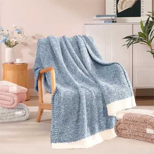 Reversible Knit Throw in Aesthetic Blue, detail view
