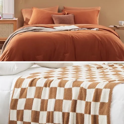 WRENSONGE Comforter + Throw Bundles in Burnt Orange, Queen