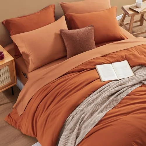 Comforter + Throw Bundles in Burnt Orange, Queen, detail view