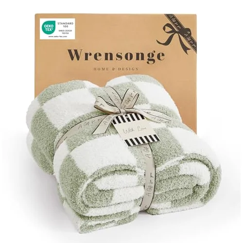Checkered Knit Throw in Aloe Sage