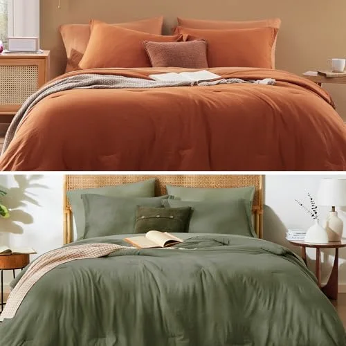 Comforter + Throw Bundles in Olive Green and Burnt Orange