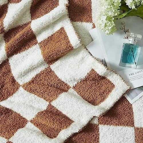 Checkered Knit Throw in Burnt Orange, Twin, detail view