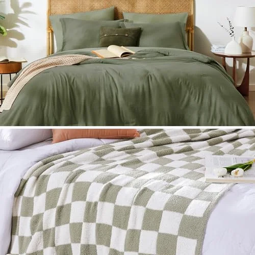 WRENSONGE Comforter + Throw Bundles in Green, Queen
