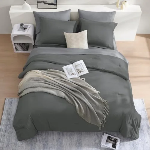 7-Piece Bed in a Bag in Charcoal Grey, Queen, detail view