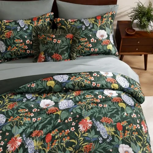 Printed Comforter Sets in Green, Queen, detail view