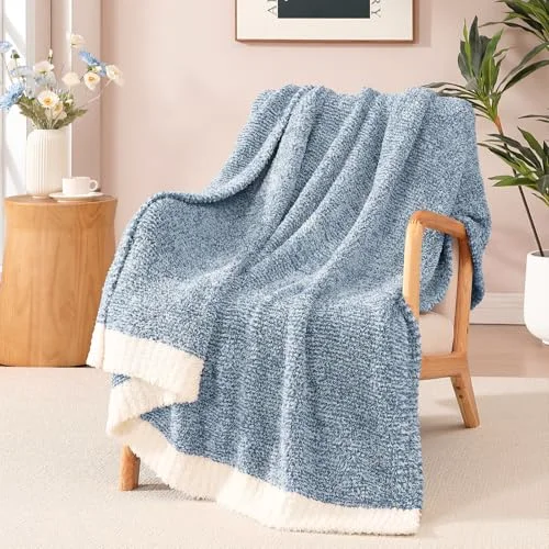 Reversible Knit Throw in Aesthetic Blue
