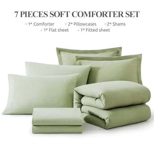 Comforter + Throw Bundles in Sage Green, Queen, detail view