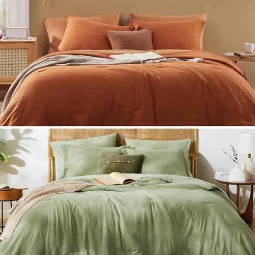 Comforter + Throw Bundles in Burnt Orange, Sage Green