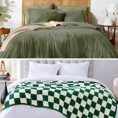 WRENSONGE Comforter + Throw Bundles in Green, Queen