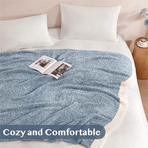 Reversible Knit Throw in Aesthetic Blue, detail view