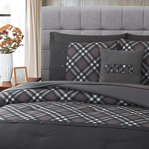 Printed Comforter Sets in Dark Grey, Queen, detail view