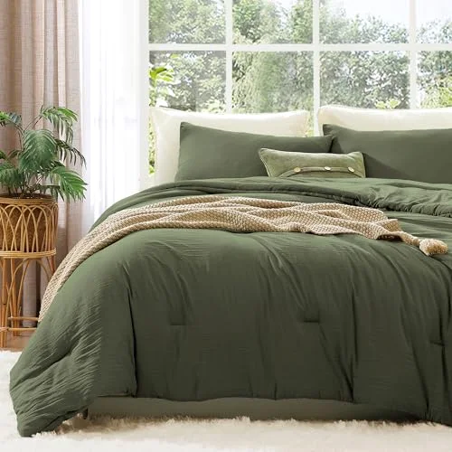 3-Piece Comforter Set in Army Olive Green