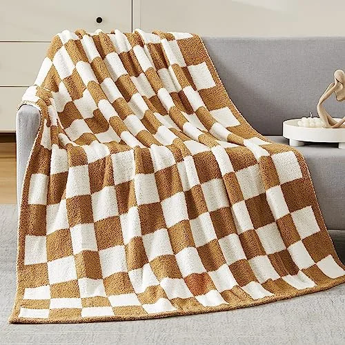 Checkered Knit Throw in Burnt Orange