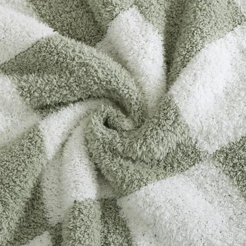 Checkered Knit Throw in Aloe Sage, detail view