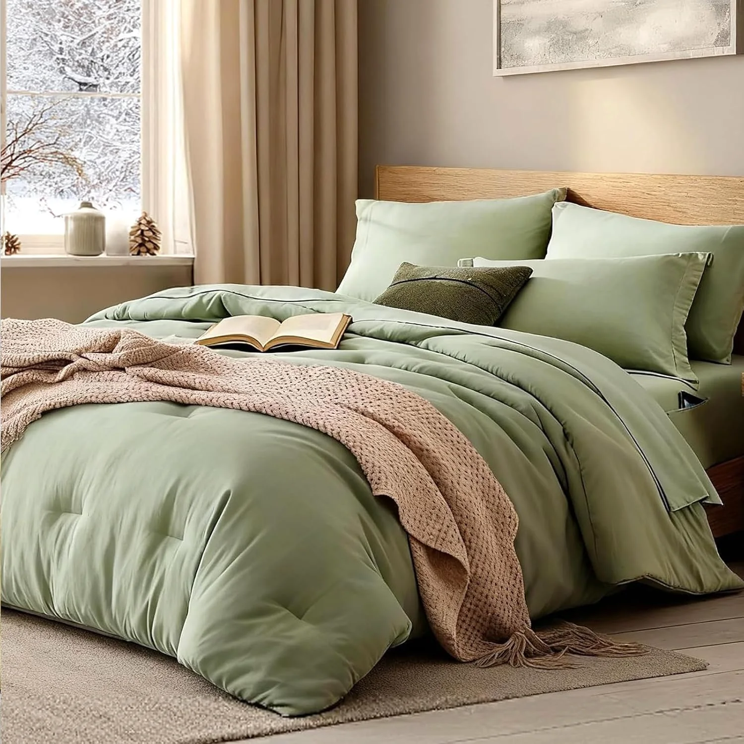 7-Piece Bed in a Bag in Sage Green
