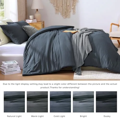 3-Piece Comforter Set in Blue Grey, Queen, detail view